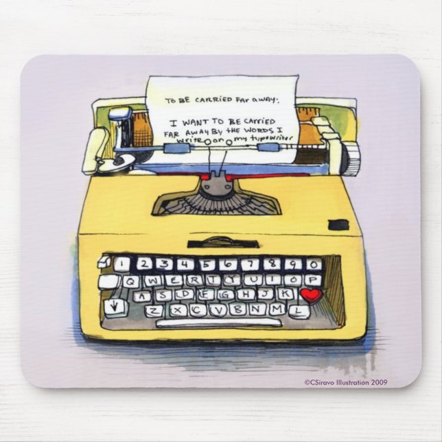 Quirky Yellow Typewriter Mouse Pad (Front)