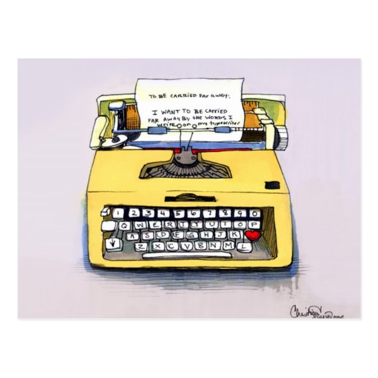 Quirky Yellow Typewriter Postcard