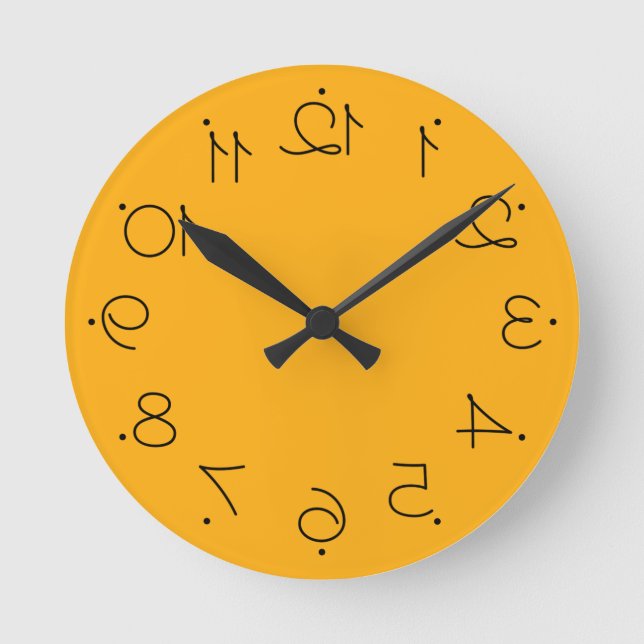 Quirky Yellow With Large Reversed Numbers Round Clock (Front)