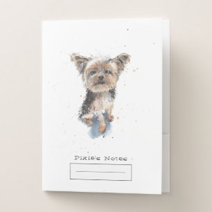 Quirky Yorkshire Terrier Dog Watercolor Art Yorkie Pocket Folder