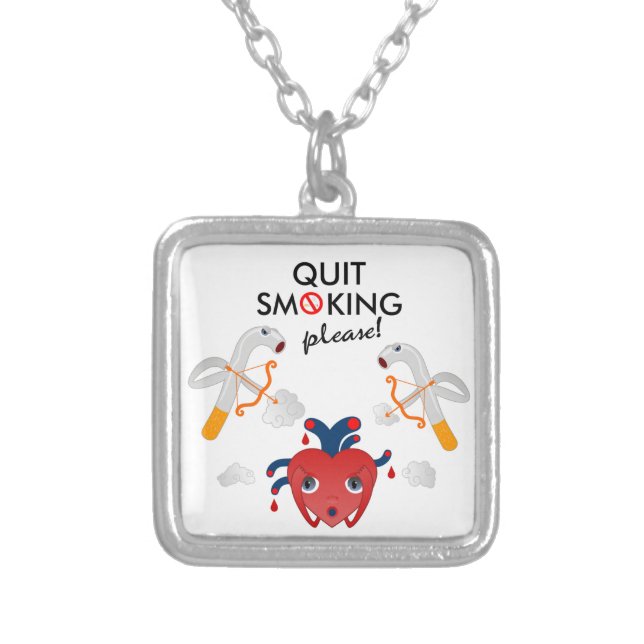 Quit smoking please silver plated necklace (Front)