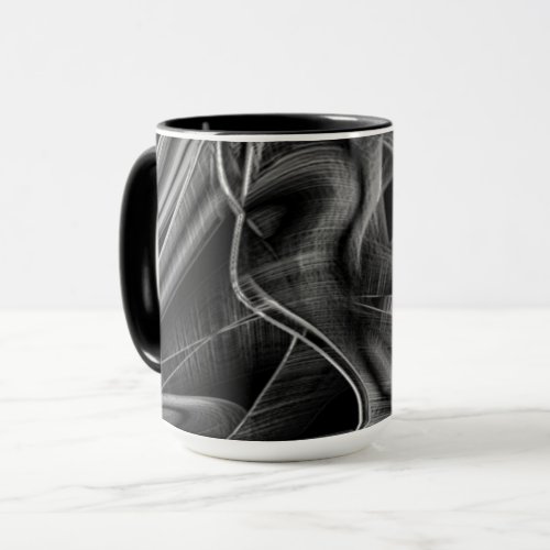 Quite crooked with grey grooves black background mug