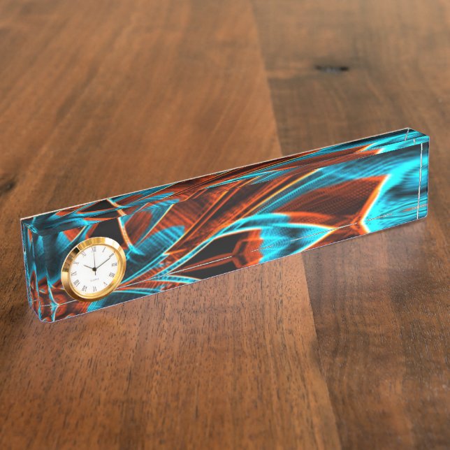 Quite twisted blue and red burnt with grooves desk name plate (Side)