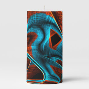 Quite twisted blue and red burnt with grooves pillar candle