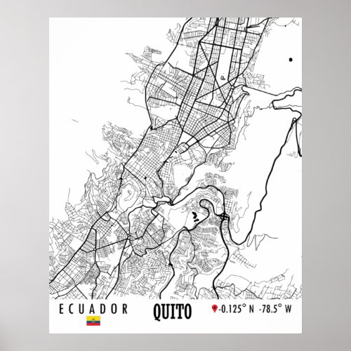 Quito Ecuador Road Map Art _ Earth Tones Poster