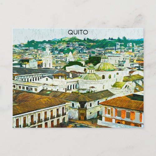 Quito Ecuador Watercolor Illustration Postcard