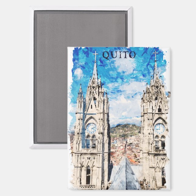 Quito Ecuador Watercolor Vintage Travel Magnet (Front/Back)