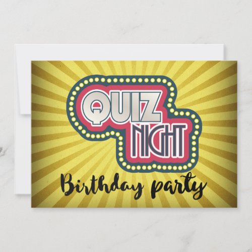 Quiz Night BirthdayTrivia Party on Yellow Sunrays Invitation