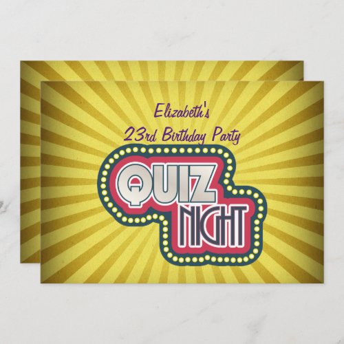 Quiz Night BirthdayTrivia Party Yellow Sunburst Invitation