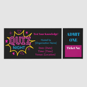Quiz Night Entry Ticket Template Fundraiser Triv