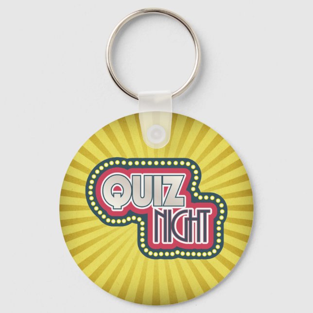 Quiz Night Trivia Party Yellow Sunburst Keychain (Front)