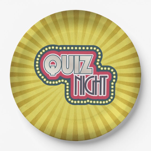 Quiz Night Trivia Party Yellow Sunburst Paper Plates (Front)