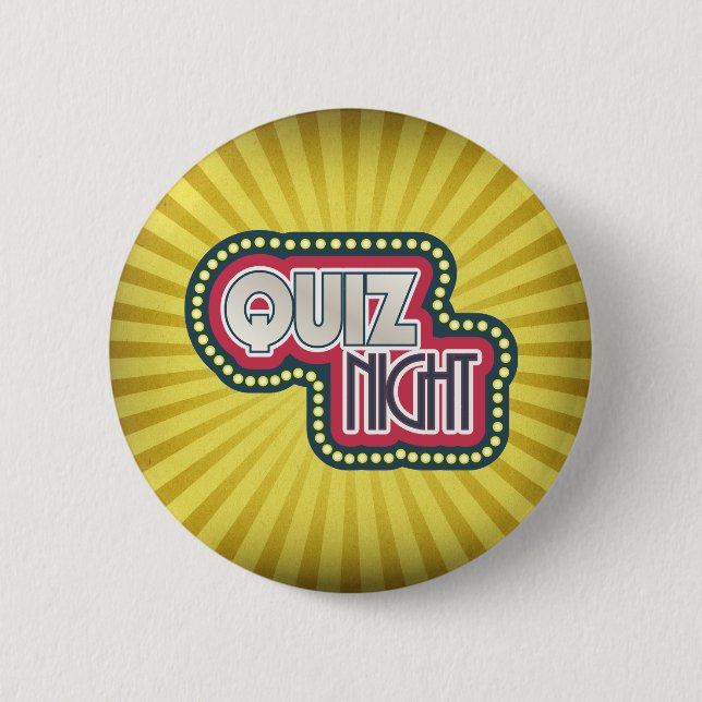 Quiz Night Trivia Party Yellow Sunburst Pinback Button (Front)
