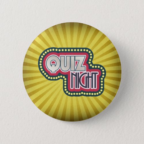 Quiz Night Trivia Party Yellow Sunburst Pinback Button