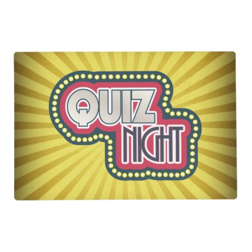 Quiz Night Trivia Party Yellow Sunburst Placemat