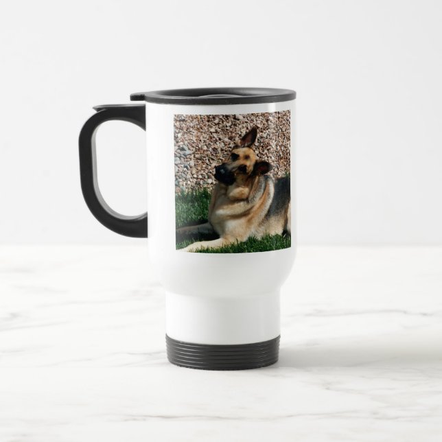 Quizzical German Shepherd Travel Mug (Left)