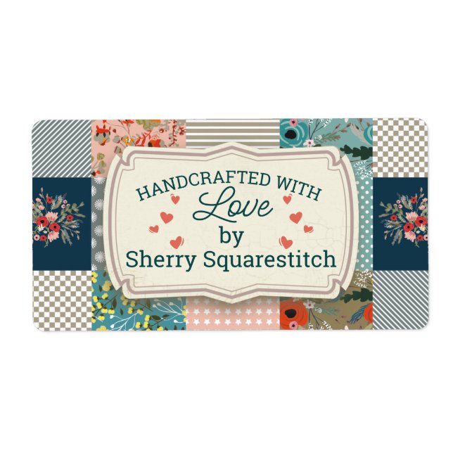 Qulter quilting floral stripes block quilt label (Front)