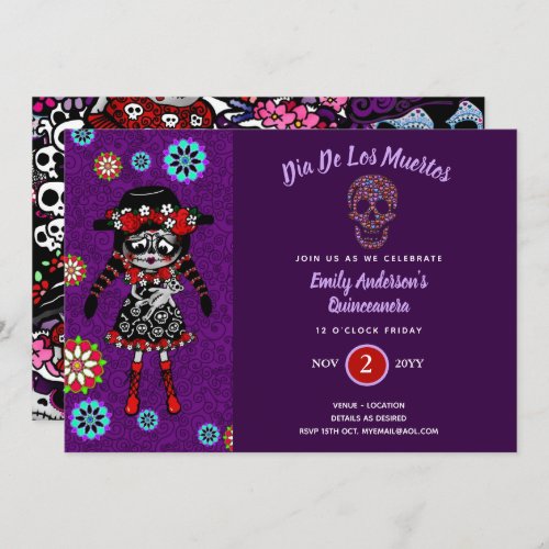 QUNICEANERA Day of The Dead Sugar Skull Sweet 16 Invitation