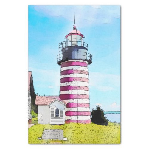 Quoddy Lighthouse Watercolor Decoupage Tissue Paper