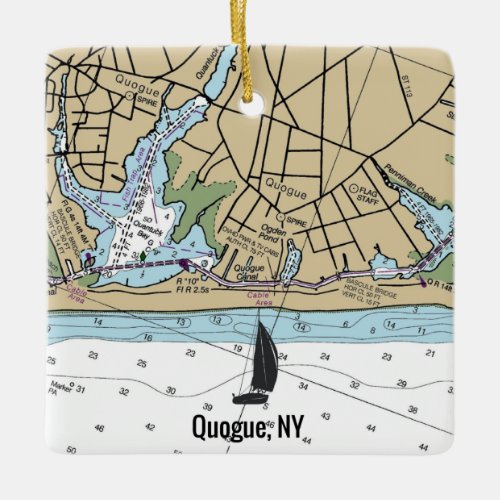 Quogue NY Nautical Chart Ceramic Ornament