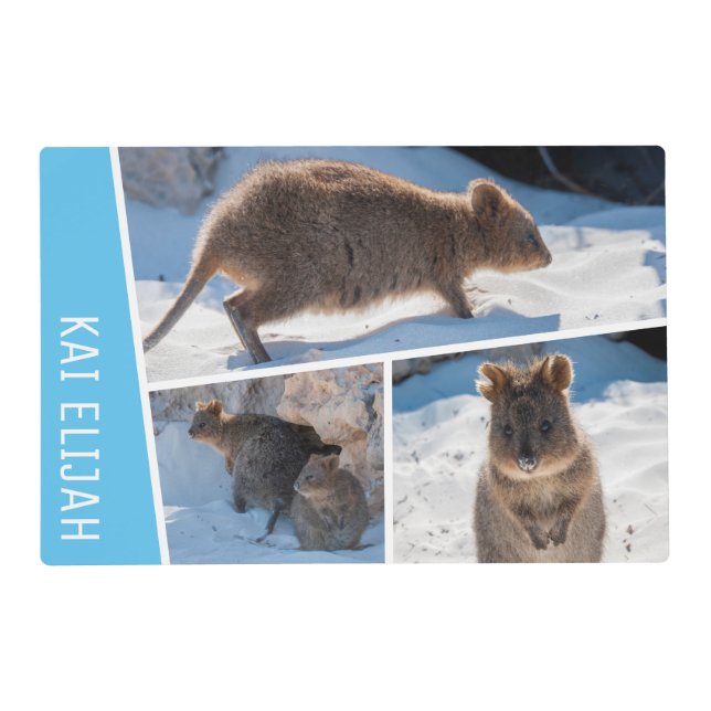 Quokka Beach Australia Light Blue Photo Collage Placemat (Front)