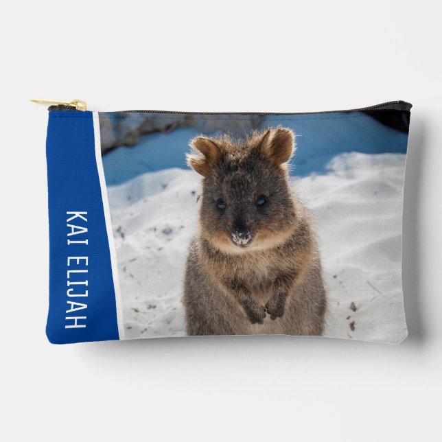 Quokka Cute Animal on the Beach Australia Blue Accessory Pouch (Front)