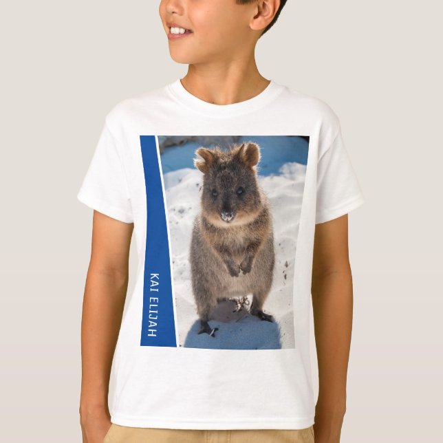 Quokka Cute Animal on the Beach Australia Blue T-Shirt (Front)
