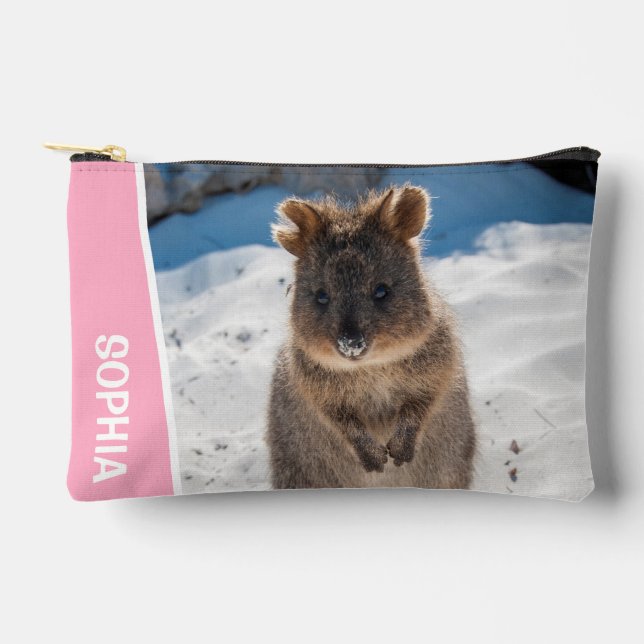 Quokka Cute Animal on the Beach Australia Pink Accessory Pouch (Front)