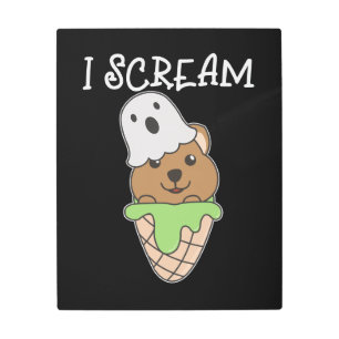 Quokka Halloween Ghost I Scream Ice Cream Pun Metal Print