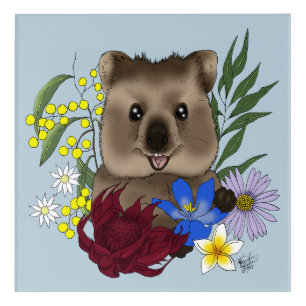 Quokka Happy Australia Floral Blue Acrylic Print