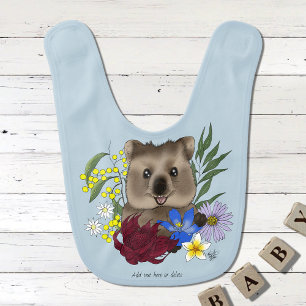Quokka Happy Australia Floral Blue Baby Bib