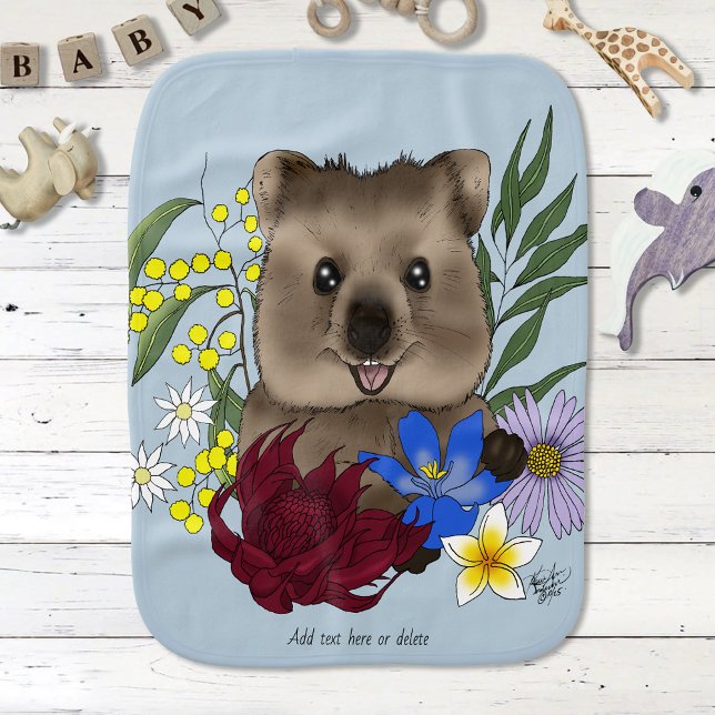 Quokka Happy Australia Floral Blue Baby Burp Cloth (Creator Uploaded)