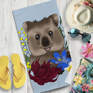 Quokka Happy Australia Floral Blue Beach Towel