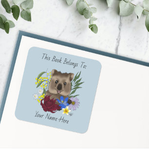 Quokka Happy Australia Floral Blue Bookplate