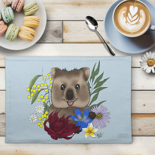 Quokka Happy Australia Floral Blue Cloth Placemat