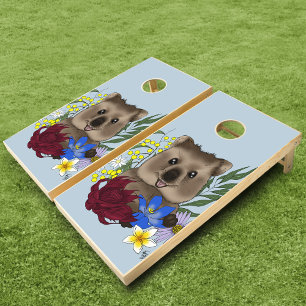Quokka Happy Australia Floral Blue Cornhole Set