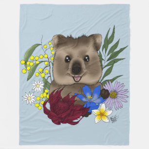 Quokka Happy Australia Floral Blue Fleece Blanket