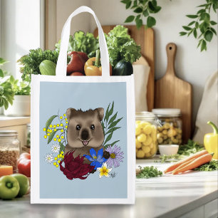 Quokka Happy Australia Floral Blue Grocery Bag