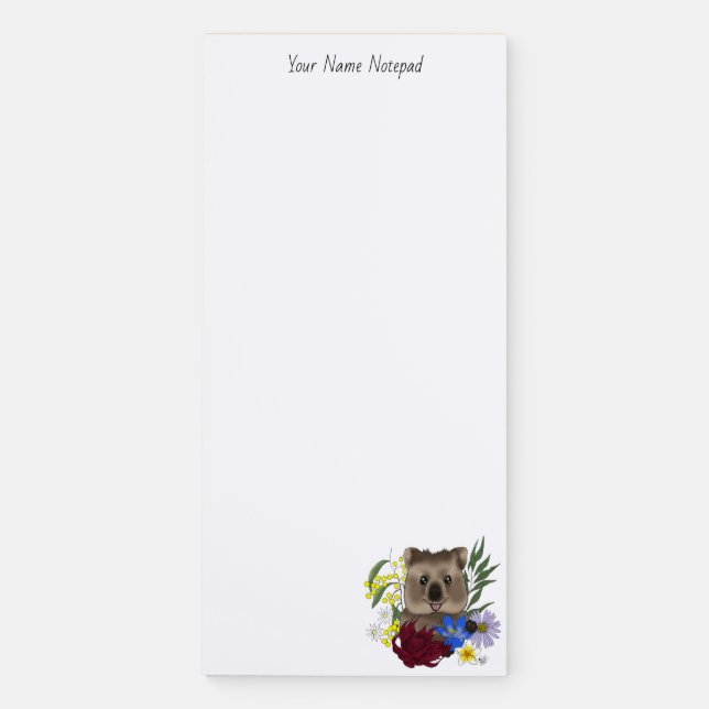 Quokka Happy Australia Floral Blue Magnetic Notepad (Front)
