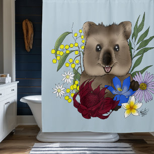 Quokka Happy Australia Floral Blue Shower Curtain