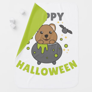 Quokka Happy Halloween Cauldron Bat Baby Blanket