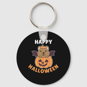 Quokka Happy Halloween Pumpkin Bat Costume Keychain