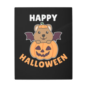 Quokka Happy Halloween Pumpkin Bat Costume Metal Print