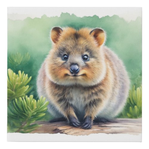 Quokka in the Wild REF6 _ Watercolor Faux Canvas Print