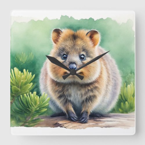 Quokka in the Wild REF6 _ Watercolor Square Wall Clock
