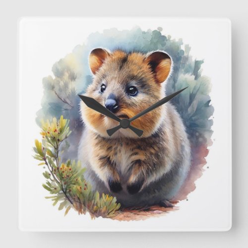 Quokka in the Wild REF88 _ Watercolor Square Wall Clock