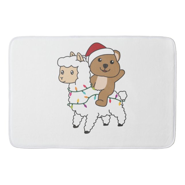 Quokka Llama Christmas Snow Winter Animals Bath Mat (Front)