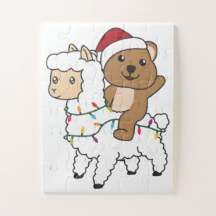 Quokka Llama Christmas Snow Winter Animals Jigsaw Puzzle
