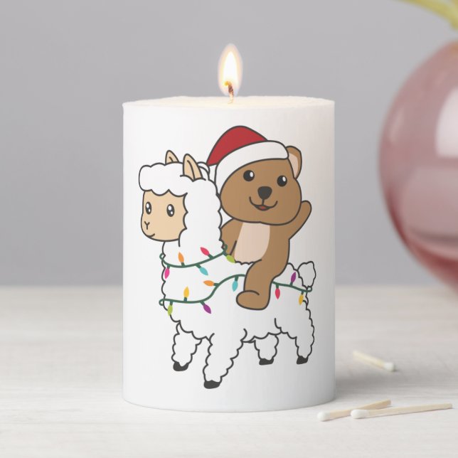 Quokka Llama Christmas Snow Winter Animals Pillar Candle (In Situ)