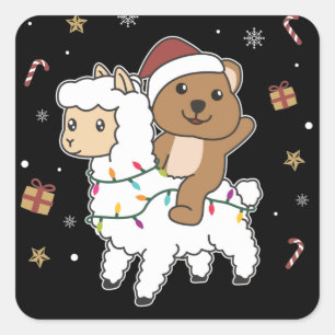 Quokka Llama Christmas Snow Winter Animals Square Sticker